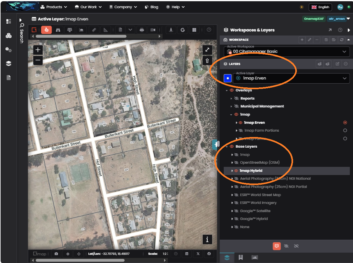 The eye toggle that controls layer visibility in the Workspaces & Layers panel