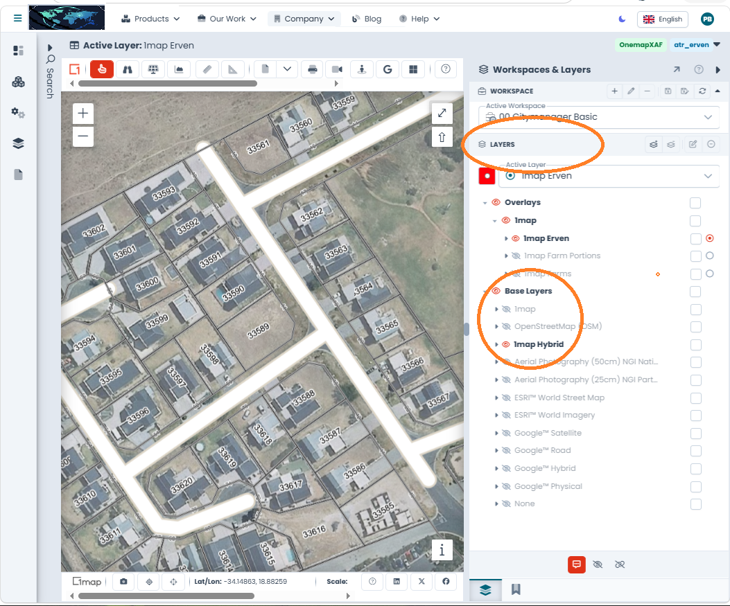 The eye toggle that controls layer visibility in the Workspaces & Layers panel